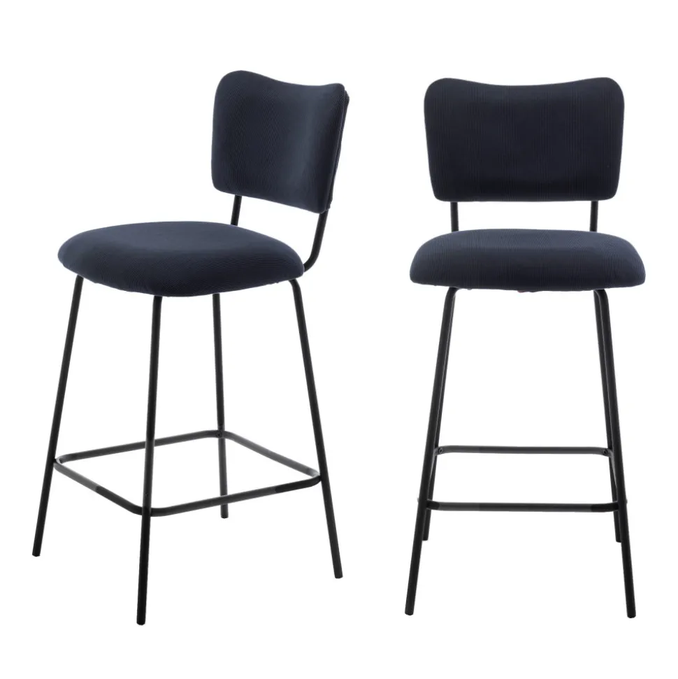 VANDER Lot de 2 chaises de bar en velours côtelé et métal H65cm