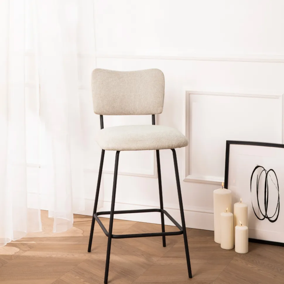 VANDER Lot de 2 chaises de bar en tissu et métal H65cm
