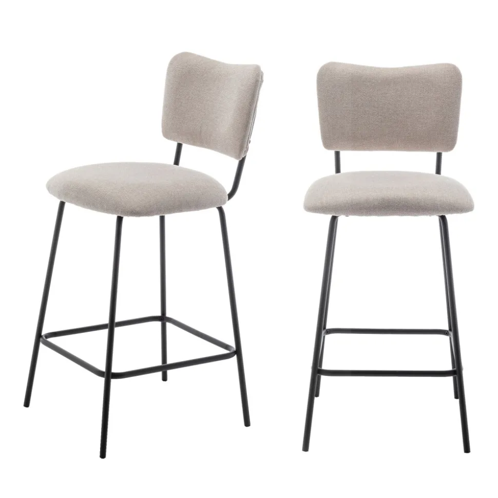 VANDER Lot de 2 chaises de bar en tissu et métal H65cm