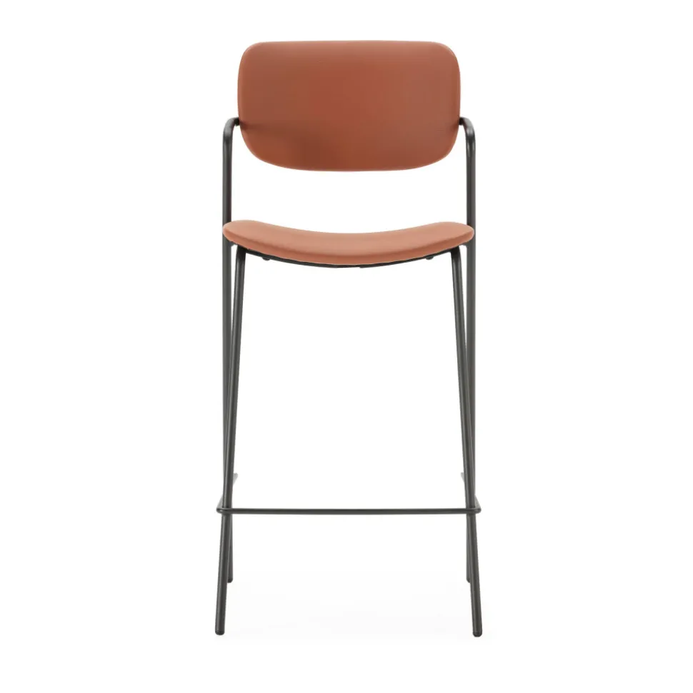 VELURA Lot de 2 tabourets de bar en simili cuir et métal H67cm