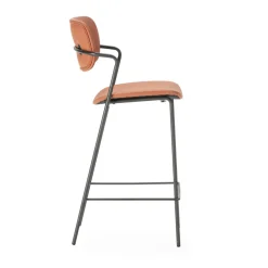 VELURA Lot de 2 tabourets de bar en simili cuir et métal H67cm