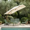 VEYA Parasol carré déporté en aluminium et effet bois 3x3m