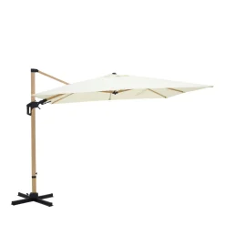 VEYA Parasol carré déporté en aluminium et effet bois 3x3m