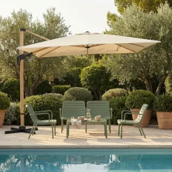 VEYA Parasol carré déporté en aluminium et effet bois 3x3m