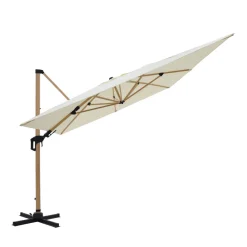 VEYA Parasol rectangulaire déporté en aluminium et effet bois 3x4m