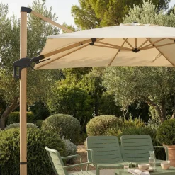 VEYA Parasol rectangulaire déporté en aluminium et effet bois 3x4m