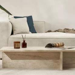 VIKA Table basse en effet travertin 120x45cm