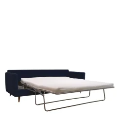 VILLABON Canapé convertible 4 places en velours pieds bois foncé