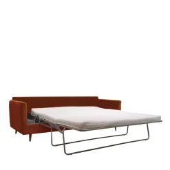 VILLABON Canapé convertible 3 places en velours pieds bois foncé