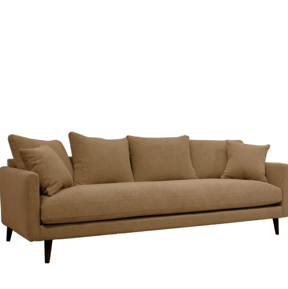 VILLABON Canapé convertible 4 places en tissu pieds bois foncé