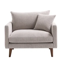 VILLABON Fauteuil XL en tissu pieds bois foncé