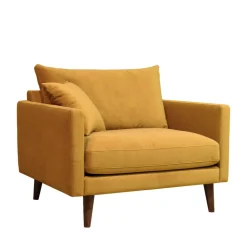 VILLABON Fauteuil XL en velours pieds bois foncé