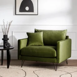 VILLABON Fauteuil XL en velours pieds épingles noirs