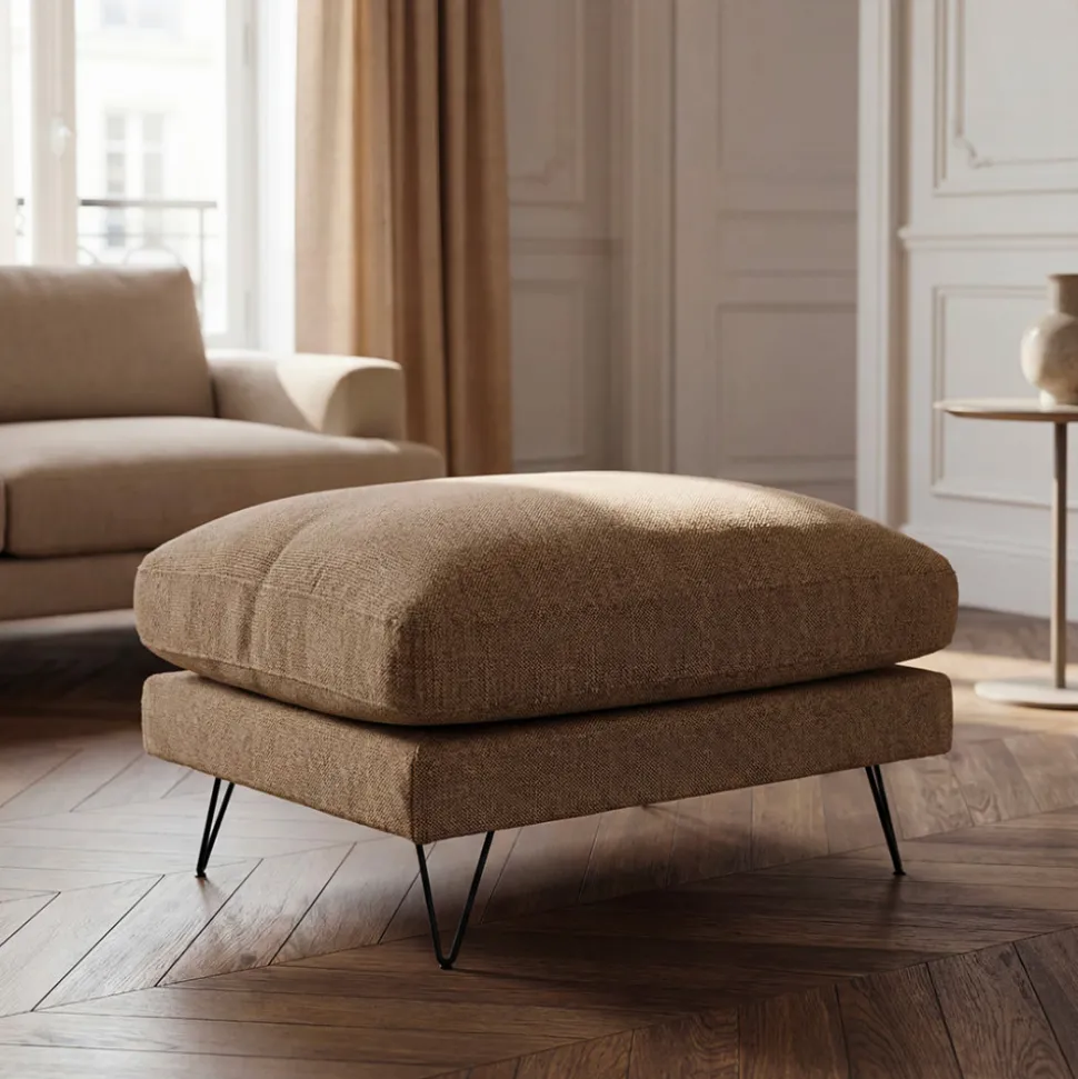 VILLABON Pouf en tissu pieds épingles noirs