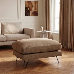VILLABON Pouf en tissu pieds épingles noirs