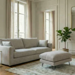 VILLABON Pouf en tissu pieds épingles noirs