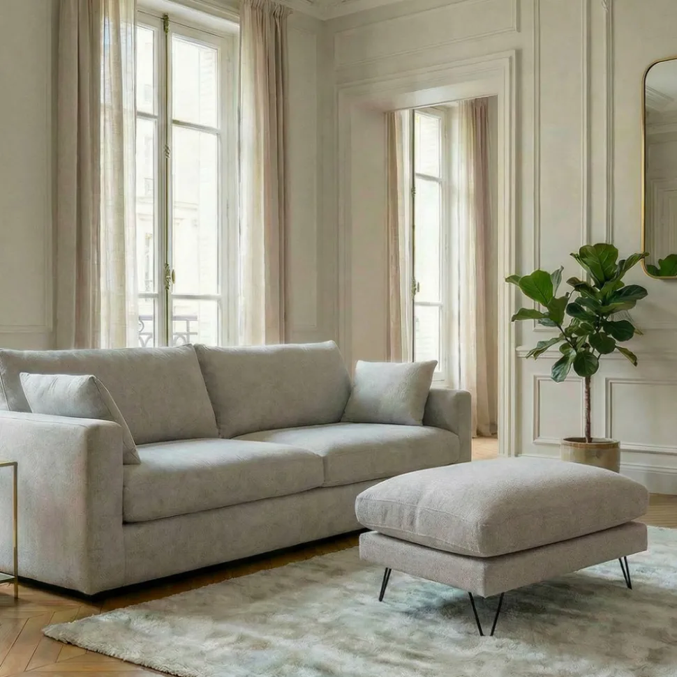VILLABON Pouf en tissu pieds épingles noirs