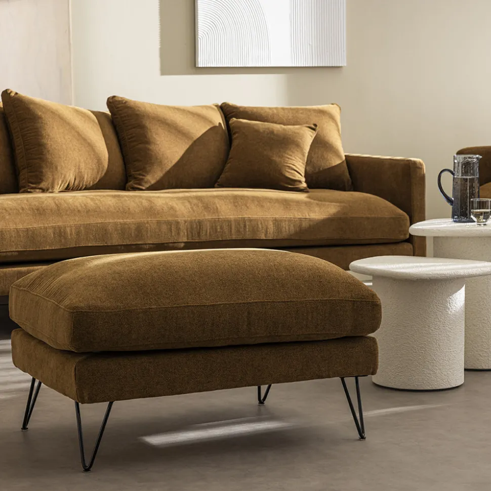 VILLABON Pouf en tissu pieds épingles noirs