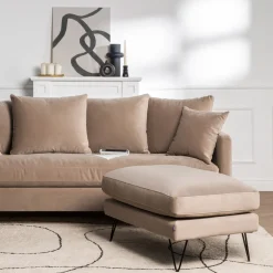 VILLABON Pouf en velours pieds épingles noirs