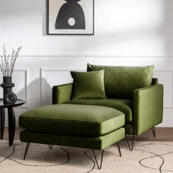 VILLABON Pouf en velours pieds épingles noirs