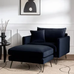 VILLABON Pouf en velours pieds épingles noirs