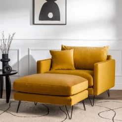 VILLABON Pouf en velours pieds épingles noirs