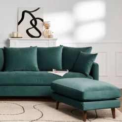 VILLABON Pouf en velours pieds bois foncé