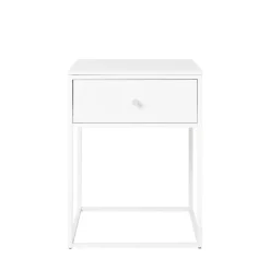 VITA Table de chevet avec tiroir en bois et métal blanc