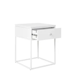 VITA Table de chevet avec tiroir en bois et métal blanc