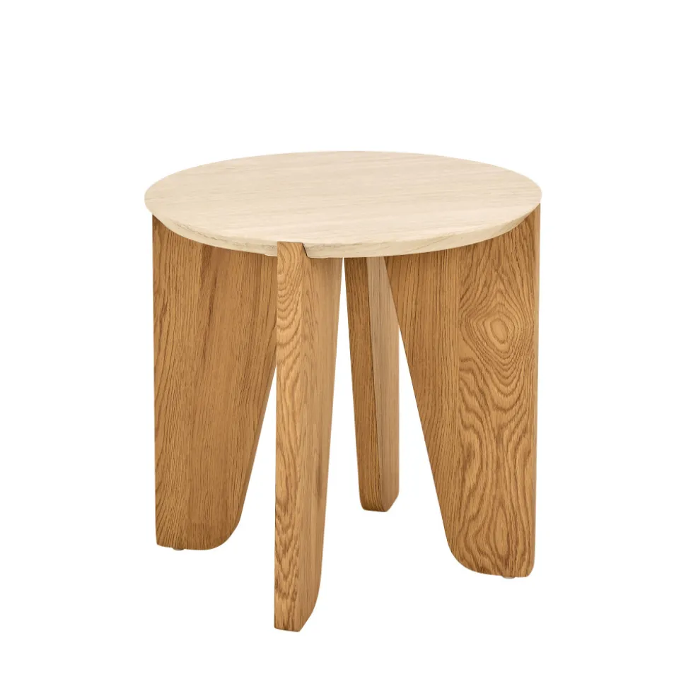 VIVO Table d'appoint ronde en effet travertin ø50cm