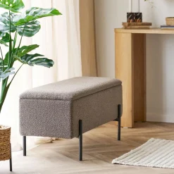 WATFORD Banc coffre en tissu bouclette et métal L95cm