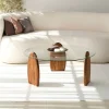 WO Table basse ronde en verre trempé et bois ø90cm