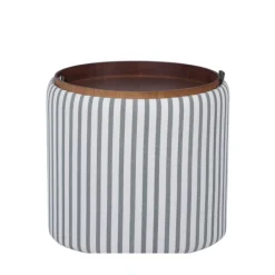 ZOÉ Pouf rond en tissu avec plateau et rangement ø40cm