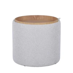 ZOÉ Pouf rond en tissu avec plateau et rangement ø40cm